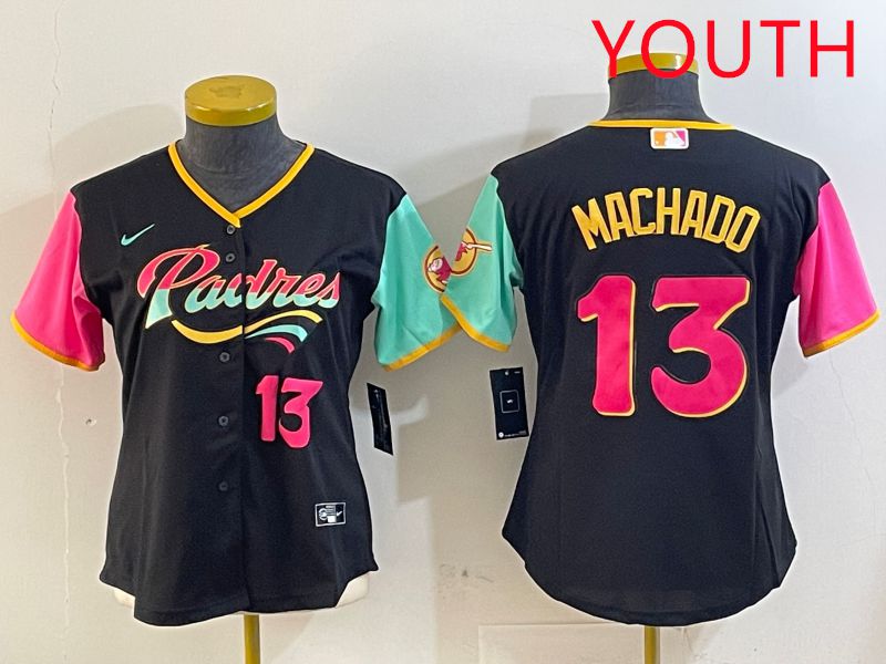 Youth San Diego Padres 13 Machado Black City Edition 2025 Nike MLB Jersey style 3